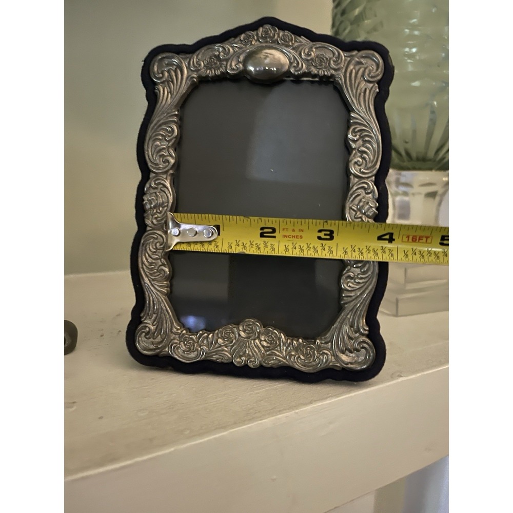 Vintage Silver Picture‎ Photo Frame Art Nouveau Ornate Blue Velvet Antique - Picture 4 of 9